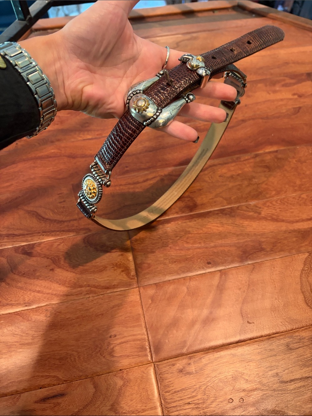 Brighton 1996 Museum Collection Brown Croc Leather Sun Medallion Belt